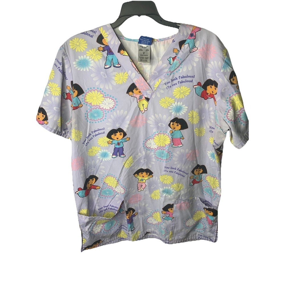 Women's‎ Vintage  2002 Viacom Sz M Dora The Explorer Scrub Uniform Top Nurse